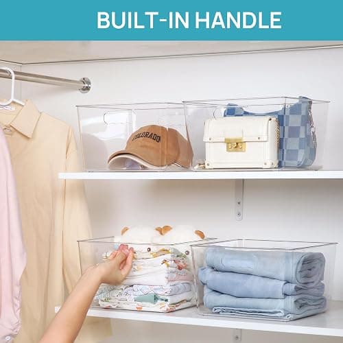 Vtopmart 4 Pack Extra Large Clear Plastic Storage Bins,11x11 Cube Acrylic Organizer Square Containers with Handle for Pantry,Closet,LaundryRoom,Kitchen,Bathroom,UnderSink Organization thumbnail 4