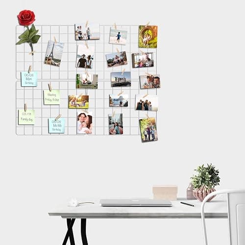 Kakivan Wire Wall Grid Panel for Photo Display, DIY White Iron Picture Frames Collage for Hanging Wall Decor, Foldable Multi Pictures Organizer with 12 Clips, 31'' X 24'' Inch. (2 Pack) thumbnail 2