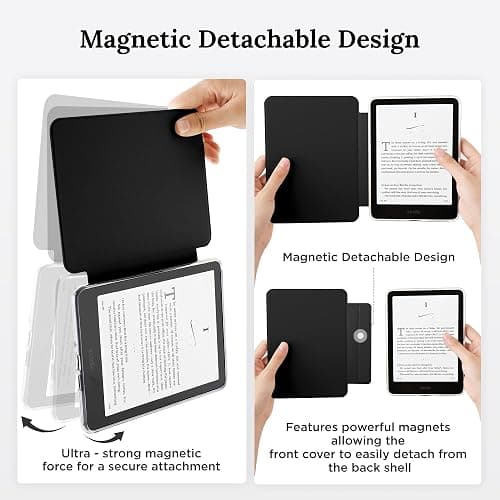 SESENSE Magnetic Case for 7'' Kindle Paperwhite 12th Gen 2024 & Colorsoft | Magnetic Detachable, Auto Wake/Sleep, Clear PC Case, Soft TPU Edge, Lightweight, For Bookish Travelers, Embossed Flower thumbnail 3