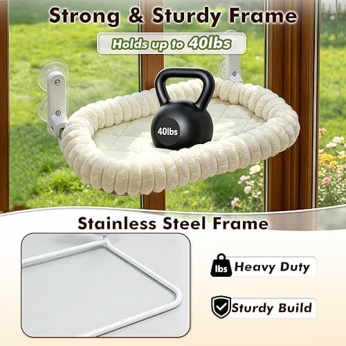 AMOSIJOY Cordless Cat Window Perch, Window Hammock for Cats with 4 Strong Suction Cups, Solid Metal Frame and Cushion Bed Cover, Indoor Cat Bed (L,Stripe) thumbnail 6
