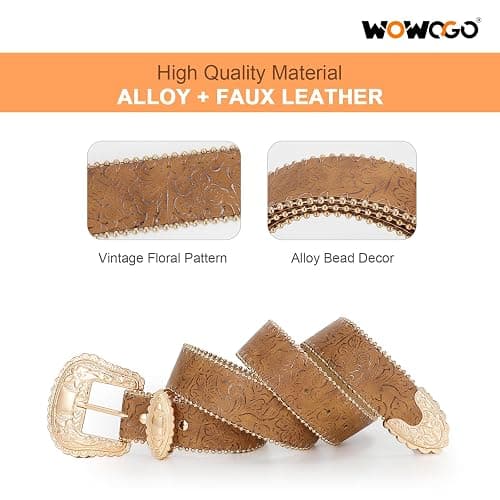 WOWOGO Floral Print Western Belts for Women Cowgirl Cowboy Country Leather Belt Fashion Vintage Belt for Jeans thumbnail 3