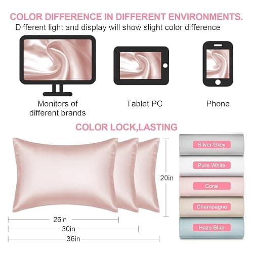 Mulberry Silk Pillow Cases 2 Pack Standard Size 20x26 Inches with Hidden Zipper, Ultra Smooth and Soft Breathable Cooling Silk Satin Pillowcase Set of 2, Better for Hair and Skin, Gifts for Women Men thumbnail 2