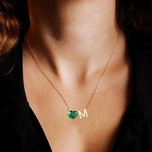 Esrial Heart Birthstone Initial Necklace for Women Girls,14K Gold Plated Heart Letter A-Z Necklace Birthday Trendy Jewelry Gifts for Women Girls Daughter thumbnail 3