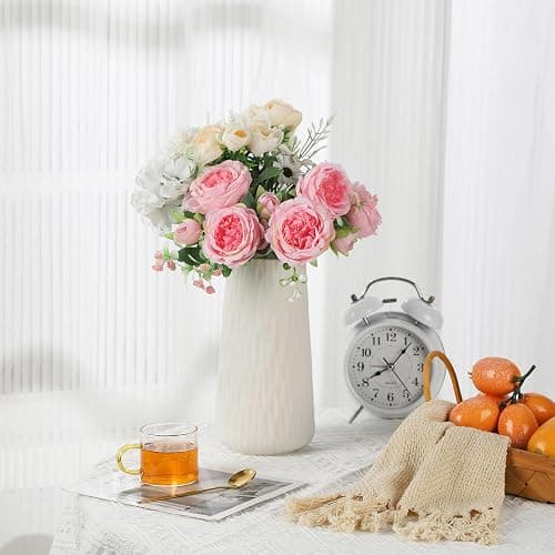 VanEnjoy 8 inch Vase for Flower, Modern Flower Vase, Cute White Ceramic Vase, Minimalist White Textured Vase for Dining Table Centerpiece Décor thumbnail 8