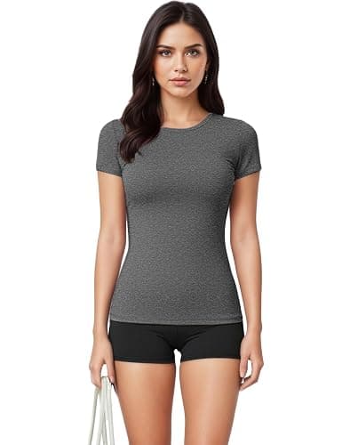 Kinglaman 5 Pack Women's Short Sleeve Basic T Shirts Tees, Slim Fit Crew Neck Tshirt Summer Tops for Casual Workout Trendy thumbnail 4
