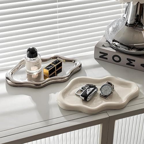 Ceramic Jewellery Dish Trinket Dish Jewelry Tray Cloud Shape Tray Perfume Tray Rings/Earrings/Bracelets/Watch/Keys Tray for Valentine's Day//Mother's Day/Birthday Gift (White) thumbnail 8