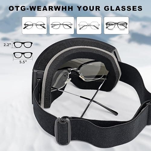SPOSUNE Ski Goggles OTG Anti-Fog Snow Goggles for Men Women, UV400 Protection Snowboard Goggles for Skiing & Snowboarding thumbnail 6