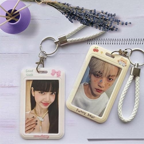 2 Pcs Photocard Holder PC Holder ID Badge Holder with Keychain Hard Shell Protective Photo Sleeves (White and Yellow) thumbnail 5