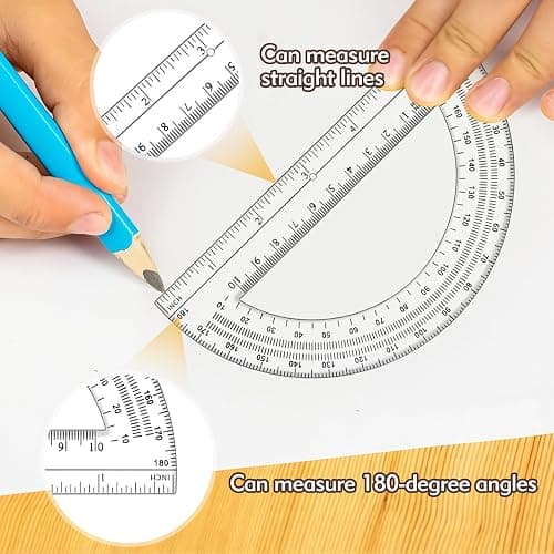 3 Pcs Plastic 12 Inch Ruler, Clear Protractor and Compasses Set for Student Geometry, Durable Transparent Drawing Measuring Rulers for School Office thumbnail 6