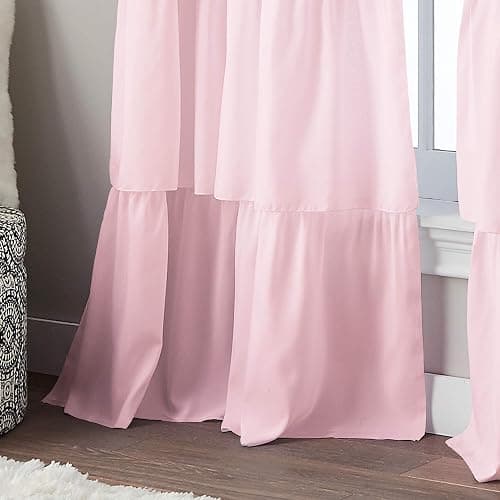 Curtainworks Flounced Ruffle Rod Pocket 100% Polyester, 42 x 63 Inch, 1 Curtain Panel, Pink thumbnail 4