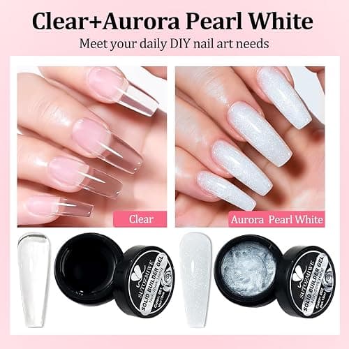 SUTOZMIWE Solid Builder Gel for Nails Clear and Aurora Pearl White | Non-Sticky Hand Sculpting Gel for Nail Art,Hard Gels for Nails Modeling,Carving,Nail Extension, Manicure DIY At Home thumbnail 2