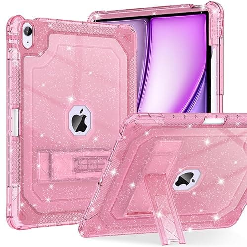 ZoneFoker for iPad Air M3 13 Inch Case 2025, for iPad Air M2 13-inch 6th Gen 2024 Glitter Slim Cover with Pencil Holder Heavy Duty Shockproof Hard Protective Case with Kickstand for Kids, Pink - for iPad Air 13" - #02 Pink Glitter
