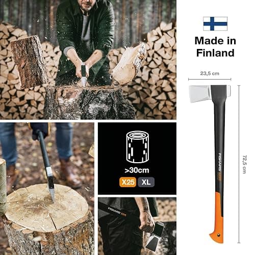 Fiskars Splitting Axe XL X25, 2.5 kg, incl. storage and carrying case, Length: 77 cm, Non-stick high Steel blade covering/fibreglass handle, Black/Orange, 1055683 thumbnail 3
