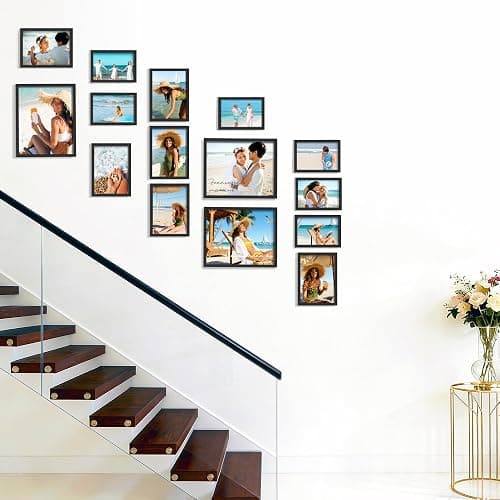 DUENPY 15 Pack Picture Frames Collage Wall Decor, Black Frame Set with 3pcs 8x10, 6pcs 5x7, 6pcs 4x6 for Gallery Display, Wall Mounting & Tabletop, Bulk Photo Frames for Living Room Decor thumbnail 7