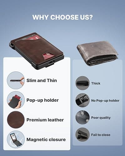 typecase Tactical Wallet for Men Card Holder: Pop Up Card Case, Genuine Leather, Smart, RFID Blocking, Slim, Minimalist, Thin, Front Pocket - 9-13 Card Capacitiy, ID Window, Money Clip (Brown) thumbnail 9