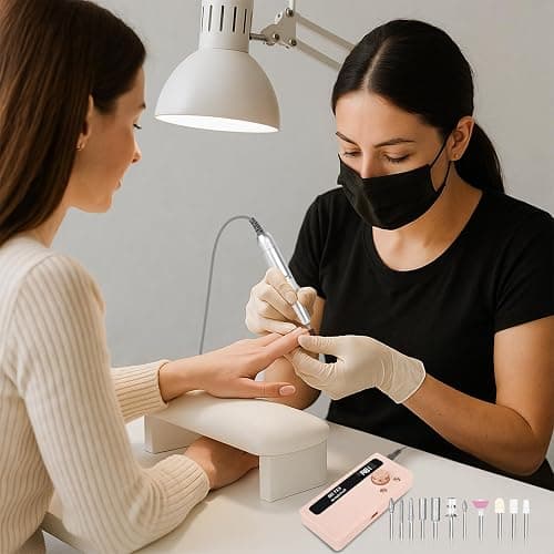 Electric Nail Drill - 45000RPM Portable Nail Drill丨Rechargeable Nail E-File Kit with 11 Bits & Base丨LED Screen丨Ultra-Silent, Rechargeable Nail Drills Machine for Acrylic Nails Gel Polishing(Pink) thumbnail 8