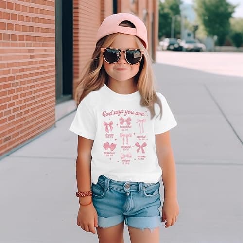 KEEVICI Cute Girls Bow God Shirt Christian Graphic Tees Jesus Shirts for Kids Bible Verse Inspirational Religious T Shirts thumbnail 2