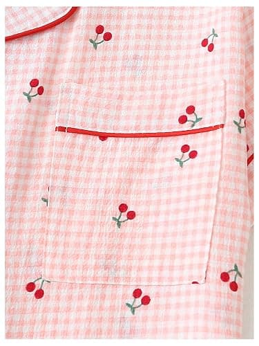 BEAUDRM Women's Two Piece Pajama Sets Allover Print Short Sleeve Sleepwear Button Down Shirt and Bow Shorts Pj Set Loungewear thumbnail 4