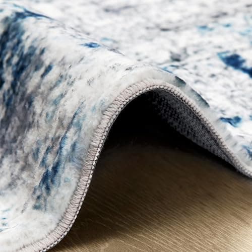 Area Rug Living Room Rugs: 5x7 Large Soft Indoor Carpet Modern Abstract Rug with Non Slip Rubber Backing for Under Dining Table Nursery Home Office Bedroom White Gray Blue - White Gray Blue - 5'x7' thumbnail 5