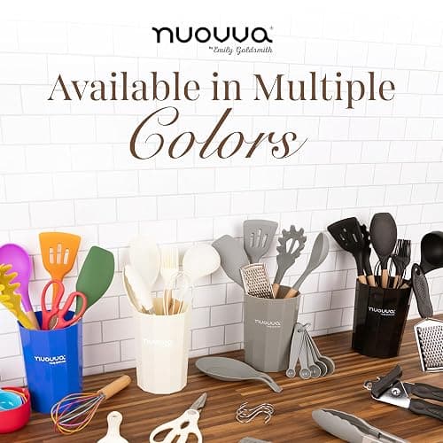 Kitchen Non Stick Cooking Utensils Set – Heat Resistant Silicone Utensils with Wooden Handle – Ladles, Spoons and Spatulas Set – Kitchen Tools & Accessories – 35pcs, Cream – by Nuovva thumbnail 8
