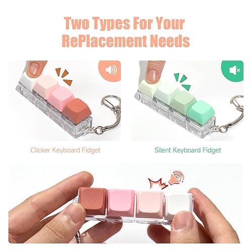 Keyboard Fidget Toy - 2Pcs Fidget Keyboard Keychain Keyboard Clicker Fidget Toy Stress Relief Keyboard Fidget Clicker thumbnail 5