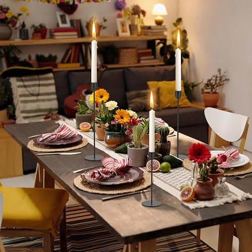 ChefBee Black Tall Candle Candlestick Holder, 3PCS Taper Pillar Candle Sticks Stand Holders Decor, Centerpiece Dining Table Wedding Festive Fireplace Mantle Vintage Room Decorations, Housewarming Gift thumbnail 2
