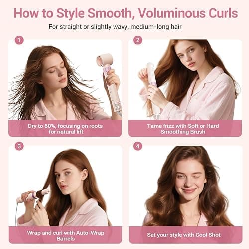 6 in 1 Air Styler, 1400W High Speed Ionic Hair Dryer with Auto-Wrap Curlers, Blow Dryer Oval Brush & Straightener Brush, No Heat Damage Hair Styler for Fast Drying,Curling, Smoothing & Volume thumbnail 8
