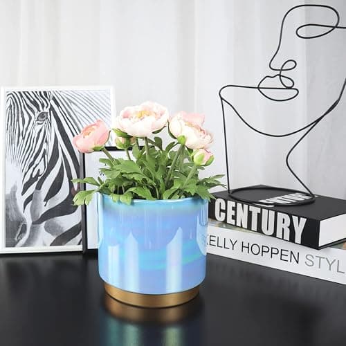 Gepege Ceramic Pots for Plants, Rainbow Pearl Glaze Planter with Drainage Hole, 6.0 inch+5.0 Inch+4.0 Inch. Indoor-Outdoor Large Round Succulent Orchid Flower Pot - 6+5+4inches - Blue thumbnail 8