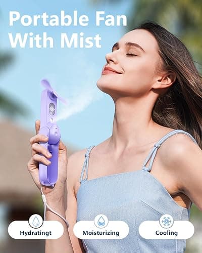SWEETFULL Portable Misting Fan, Handheld Personal Mister, Rechargeable Mini Spray Water Mist, for Kids Women Travel, Outdoors, Hiking, Camping, Home Office (Purple) thumbnail 4