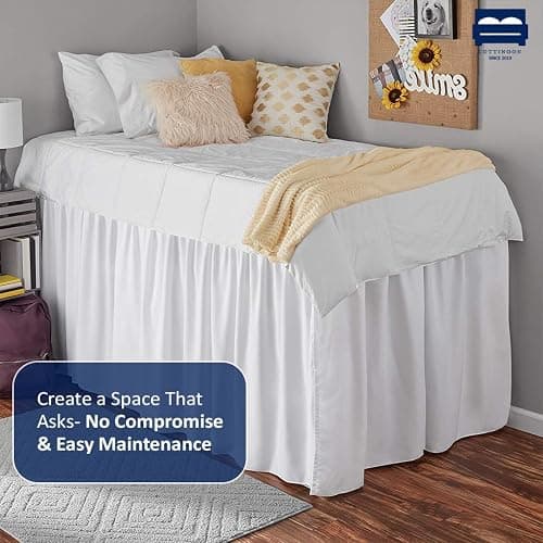 Cottingon Dorm Room Bed Skirt, 100% Microfiber, White, Twin XL-46 Drop thumbnail 7