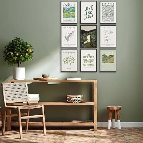 9pcs Sage Green Christian Wall Art Bible Verse Paintings Pictures Wall Decor Jesus Poster Printing Artwork for Living Room Bedroom Christian Housewarming Gift Fashionable College Style Home Decoration thumbnail 3