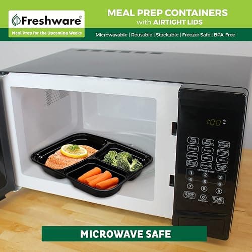 Freshware Meal Prep Containers [25 Pack] 3 Compartment with Lids, Food Storage Containers, Bento Box, Stackable, Microwave/Dishwasher Safe (32 oz) thumbnail 6