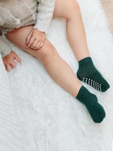 JAKIDAR 12 Pair Baby Toddler Socks Non-Slip Grip Cotton Ankle Socks for Boys Girls Non Skid Soles for Infants Kids thumbnail 7