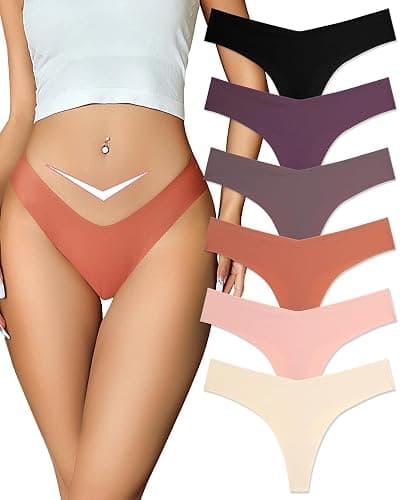 FINETOO Seamless Thongs for Women Sexy No Show Panties Invisible V-waisted Stretch Ladies Underwear 6 Pack - Image 1