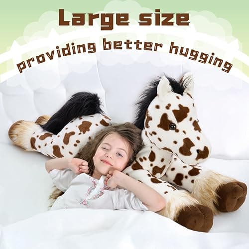 MaoGoLan 47" Giant Horse Stuffed Animal Plush Pillow - Appaloosa Spotted Stuffed Horse Toy for Girl Boy Kid, Ridable Stuffed Pony Spotted Horse Plush for Mother's Day Birthday Gift, Baby Shower Decor thumbnail 3
