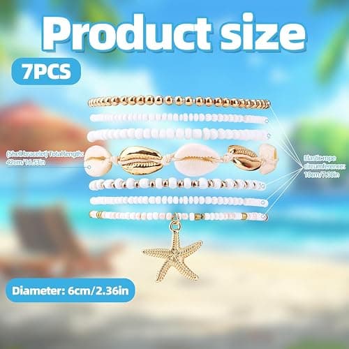 Mikovivi 7pcs Summer Beach Bracelets for Women, Stackable Shell Seashell Starfish Beaded Surfer Bracelets Set Boho Seaside Holiday Vacation Party Friendship Jewelry Gift thumbnail 2