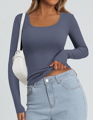 PRETTYGARDEN Long Sleeve Shirts for Women Fall Clothes 2025 Ribbed Basic Tees Scoop Neck Going Out Tops Fashion Clothing thumbnail 3