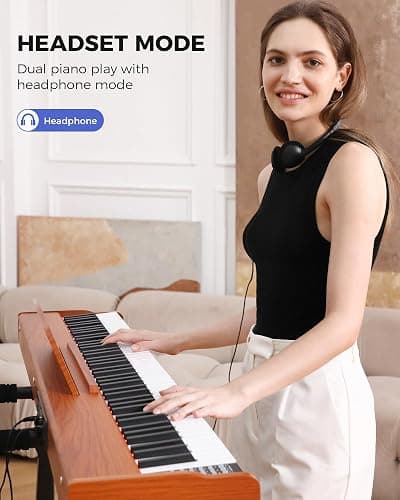 Fesley Weighted Piano Keyboard 88 Keys: Full Size Electric Keyboard Piano for Beginners, Portable 88 Key Keyboard with Daul Speaker,Sustain Pedal,Power Adapter,Support Bluetooth,USB MIDI,FEP300, Brown thumbnail 7