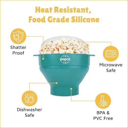 POPCO Silicone Microwave Popcorn Popper with Handles, Silicone Popcorn Maker, Collapsible Bowls, Dishwasher Safe - 15 Colors Available (AQUA) thumbnail 6