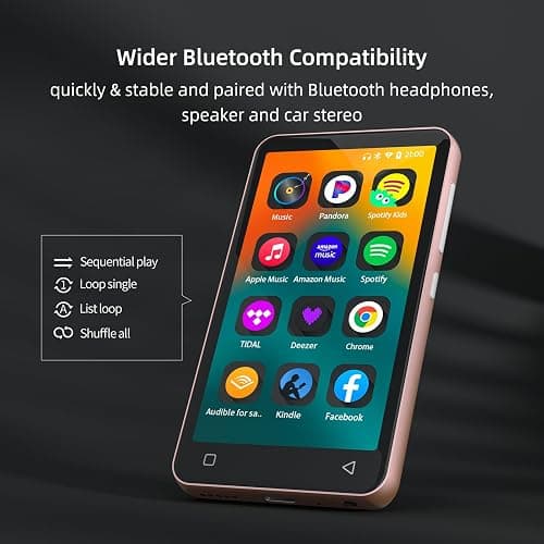 80GB MP3 Player with Bluetooth and WiFi, MP4 MP3 Player with Spotify,Spotify Kids,4" Music Player with Pandora, Audible,Music Player with Speaker (Pink_White) thumbnail 3