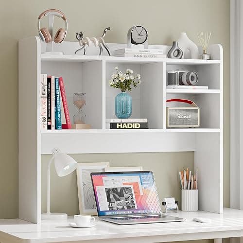 Nova Microdermabrasion Wooden Desktop Bookshelf with 6 Shelves–3-Tier Desk Organizer Hutch for Computer Desk, Home or Office (White) thumbnail 7