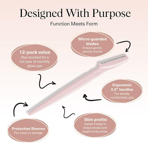 Kitsch Dermaplane Razor for Women Face – Face Razors for Women & Men, Eyebrow Trimmer & Face Shaver – Exfoliating Facial Razor & Skin Care Tool for Smoother Skin - Blush, 12 pcs thumbnail 4