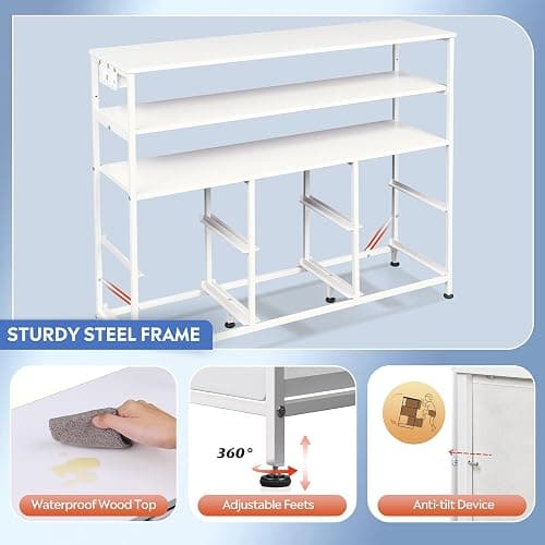 WLIVE White TV Stand for 40, 45 inch TV, Entertainment Center with LED Lights & Charging Station, TV Media Console Table with 6 Fabric Drawers and Open Shelves for Living Room, Hallway, Wood Top thumbnail 8