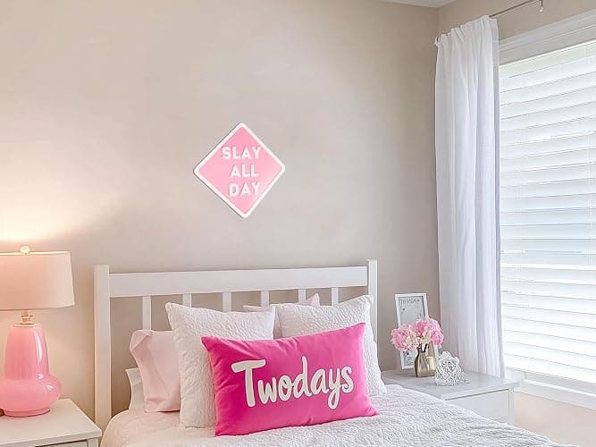 TwoDays Preppy Room Decor Aesthetic, 12"x12" Pink Slay All Day Acrylic Signs, Cute Things for Teen Girls Dorm, Cool Y2k Posters for Bedroom, Preppy Stuff. thumbnail 7