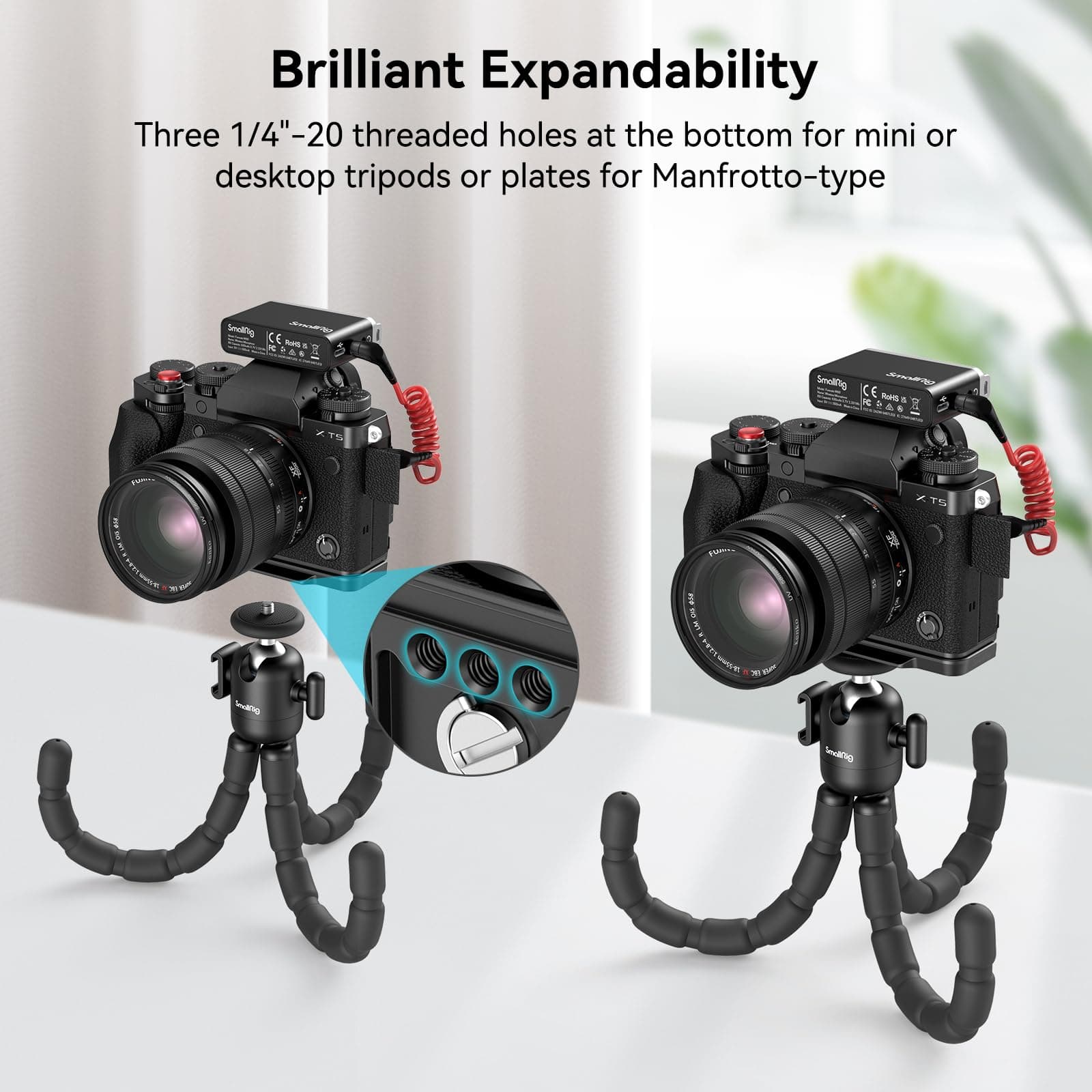 SmallRig X-T5 - Agarre en forma de L para cámara FUJIFILM X-T5, placa de liberación rápida integrada para Arca, agujeros de 1/4"-20, empuñadura ergonómica de silicona, botón de obturador (negro) - thumbnail 5