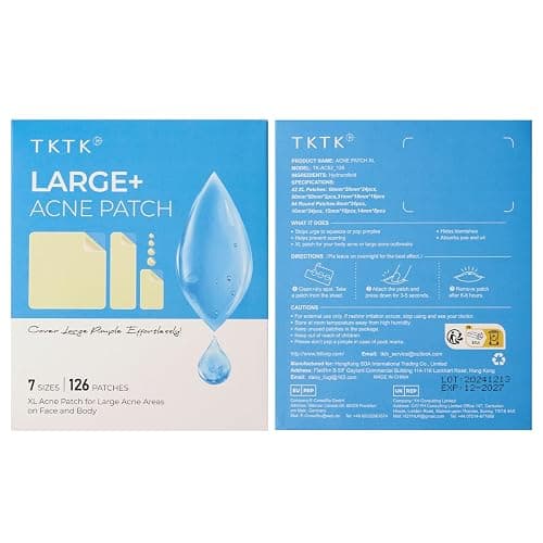 TKTK Large Pimple Patches for Face, 7 Sizes XL Acne Patches, Big Hydrocolloid Bandages for Body, Chin, Forehead, Chest, Back Zit Breakouts, Hydrocolloid Patch (Strip, Square, Dot 126 Count) thumbnail 8