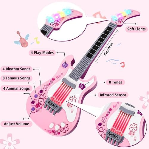 M SANMERSEN Kids Guitar for Girl Music Toy Electric Pink Guitars with Strap for Kid Toddler Musical Instrument Toys for 3 4 5 Year Old Girls Gifts thumbnail 4