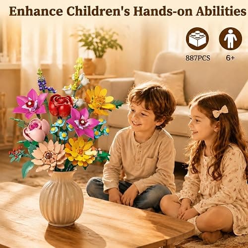 zinat Flowers Bouquet Building Set, 887Pcs DIY Romantic Floral Building Toys, Home Office Decor Gifts for Mother's Day, Valentine Day, Birthday, Christmas Day thumbnail 5