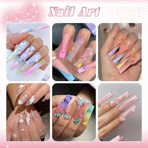 3D Flower Nail Charms for Nail Art, Cute Colorful Acrylic Floral Nail Charms with Caviar Beads and Flatback Pearls, Spring Blossom Petal for Manicure Nail Decor DIY thumbnail 6