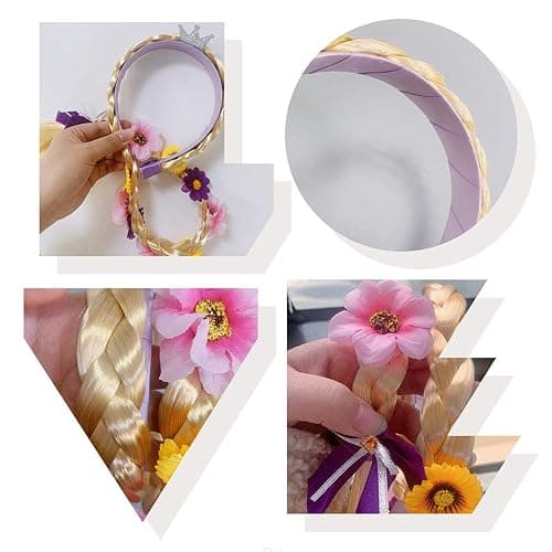 Tatibana Princess Dress up Wigs, Princess Rapunzel Long Braided Wig Headbands with Tiara Flowers Adorn for Girls Costume Accessories, 29 Inch thumbnail 3